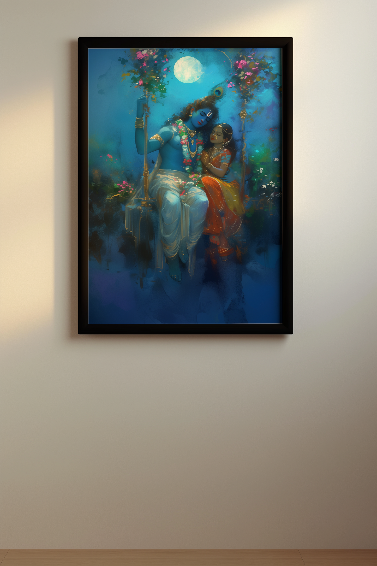 Radha Krishna Photo Frame – Eternal Love Wall Art for Home Temple & Vastu Decor | Glossy Laminated Finish |  (No Glass)
