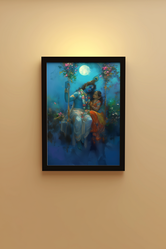 Radha Krishna Photo Frame – Eternal Love Wall Art for Home Temple & Vastu Decor | Glossy Laminated Finish |  (No Glass)