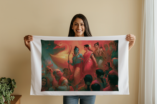 Sri Rama Returns to Ayodhya in Pushpaka Vimana Canvas Print Roll( Unframed)