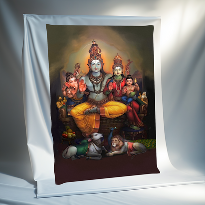 Shiva Parivar Canvas Print Roll (Unframed) – Lord Shiva Family Wall Art for Home Temple, Harmony & Spiritual Décor