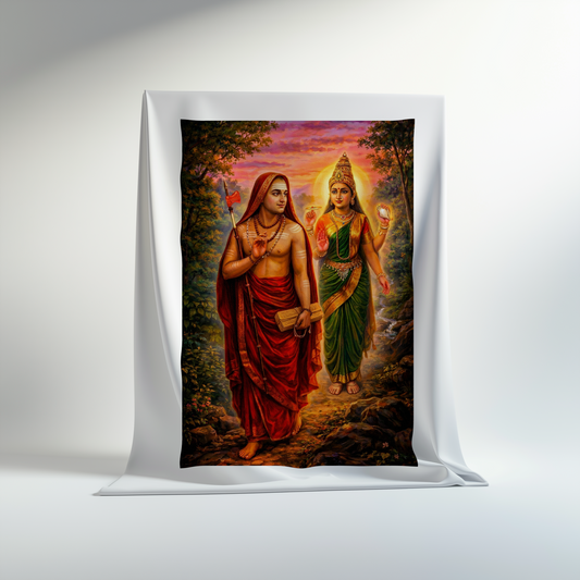 Mookambika Devi & Adi Shankaracharya Canvas Print Roll – Divine Blessings, Wisdom & Spiritual Harmony | Sacred Wall Art for Home & Pooja Room