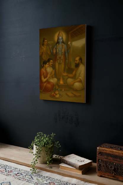 Satyanarayan Swamy Digital Painting on Canvas – Divine Wall Art for Pooja Room, Vrat Decor & Sacred Spaces