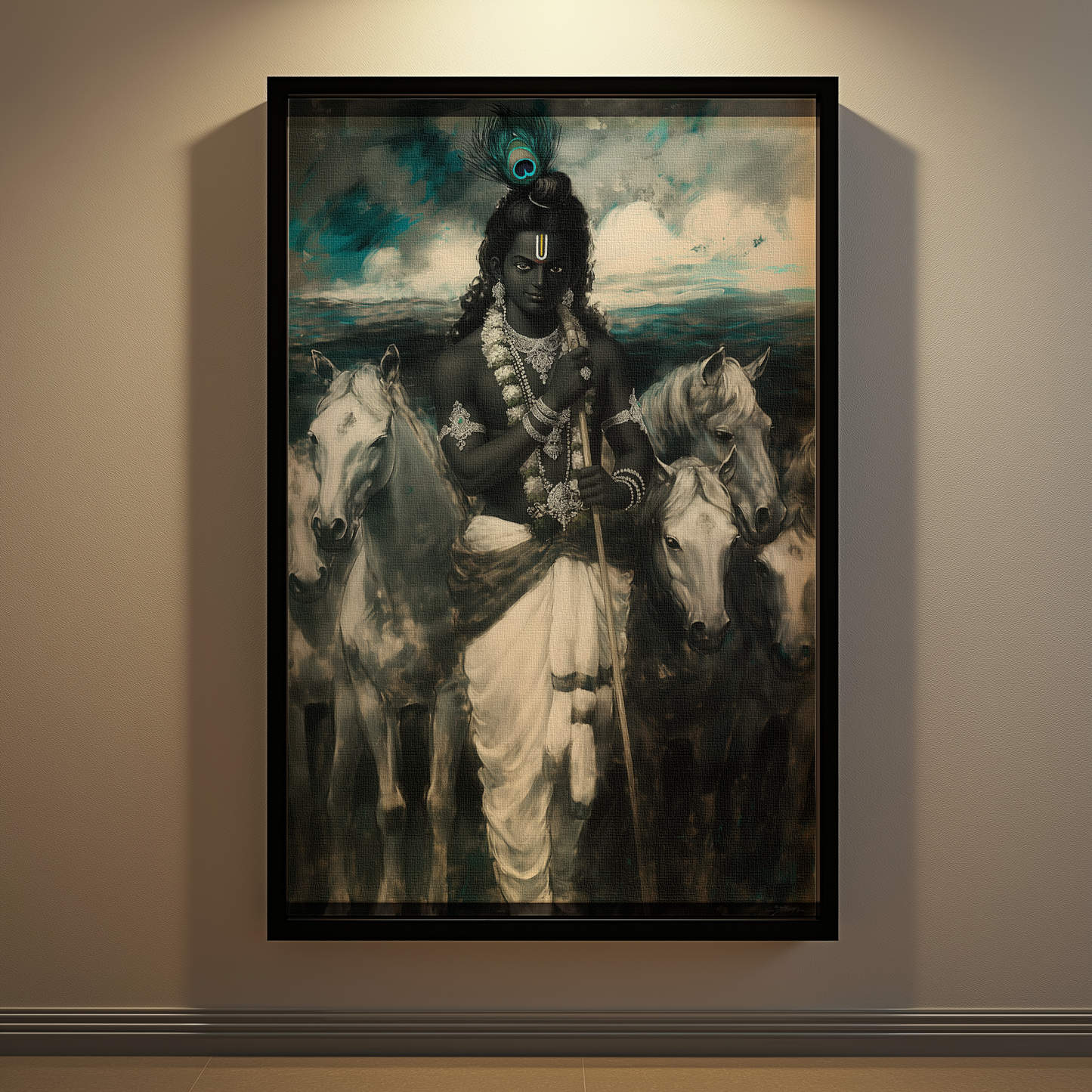 Lord Krishna with Five White Horses Photo Frame