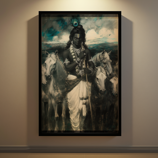 Lord Krishna with Five White Horses Photo Frame