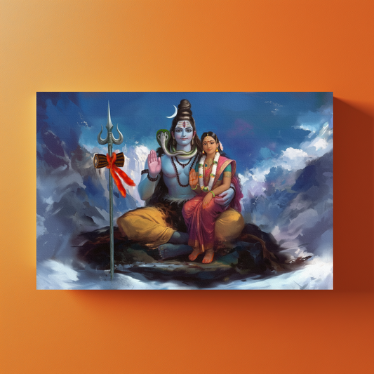 Shiva Parvathi Canvas Wall Art | Divine Couple of Harmony and Strength | Vastu Positive Gift | PolyCanvas Framed Décor
