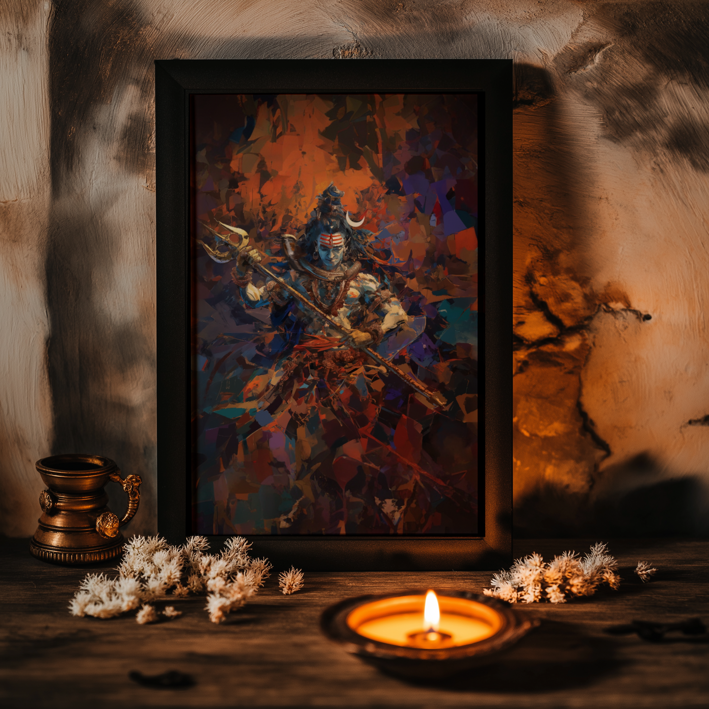 Lord Shiva Abstract Art Photo Frame | Modern Mahadeva Wall Decor | 300 GSM Glossy Laminated Artboard | Vastu Energy & Spiritual Gift