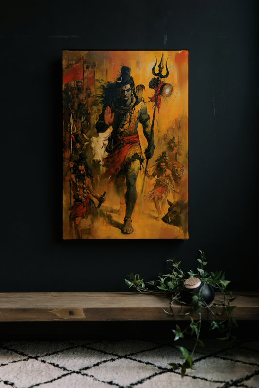 Lord Shiva with Ganas Canvas Frame | Premium Hindu Spiritual Wall Art for Home & Temple Décor