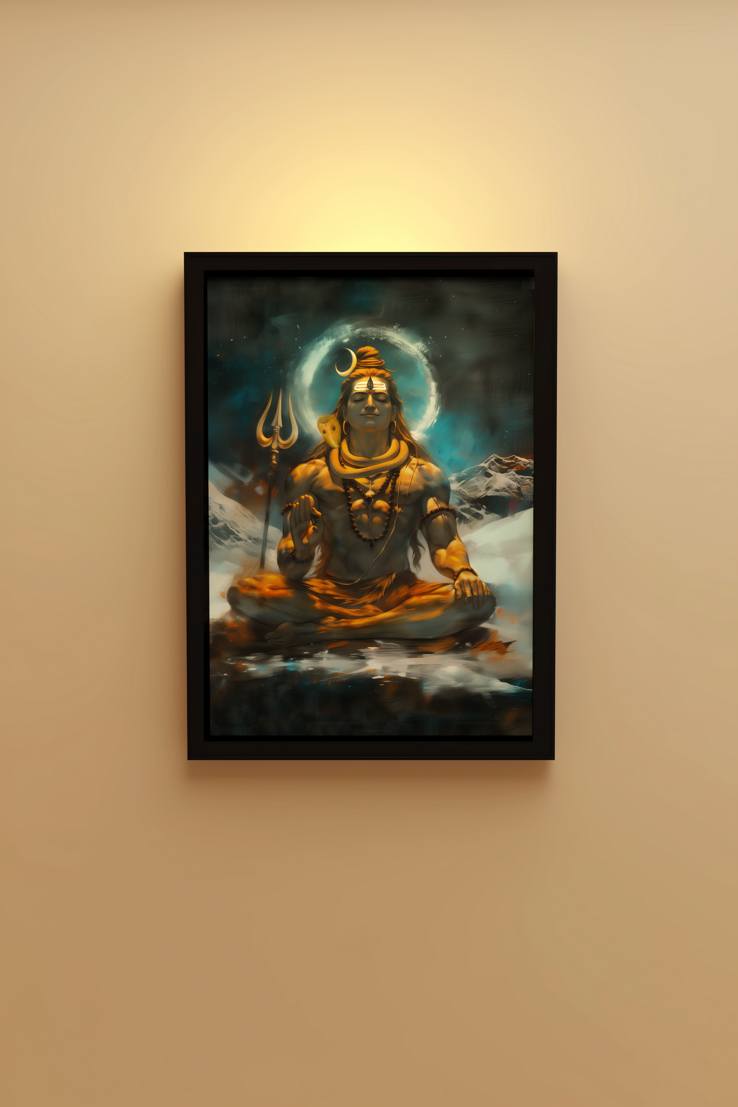 Lord Shiva Photo Frame – Meditative Abstract Wall Art | Glossy Laminated Poster (No Glass) for Vastu & Spiritual Decor | Tranquil Mahadev Framed Painting
