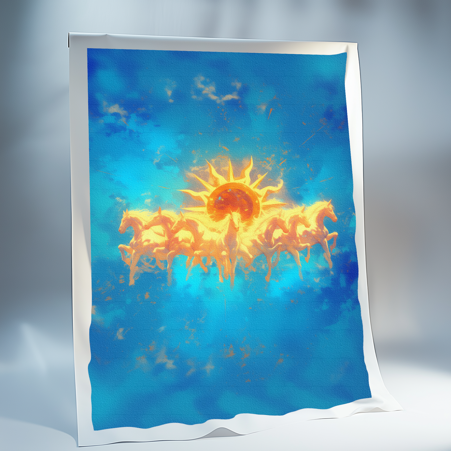 Sun and Seven Horses Vastu Canvas Print – Symbol of Success, Energy & Prosperity