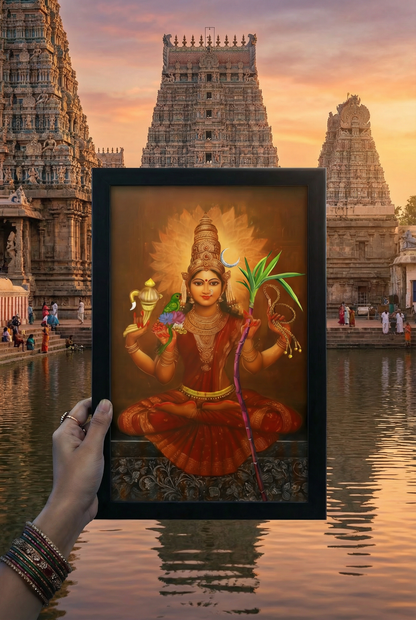 Lalitha Tripura Sundari – Kanchi Kamakshi Devi Photo Frame | 300 GSM Glossy Laminated Artboard | Vastu Divine Decor & Spiritual Gift
