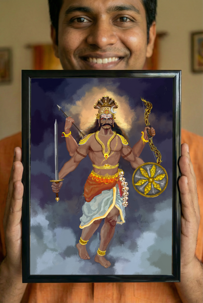 Veerabhadra Swamy Photo Frame | Fierce Form of Lord Shiva Wall Art | 300 GSM Glossy Laminated Artboard | Vastu Protection & Spiritual Strength Gift