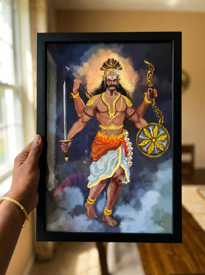 Veerabhadra Swamy Photo Frame | Fierce Form of Lord Shiva Wall Art | 300 GSM Glossy Laminated Artboard | Vastu Protection & Spiritual Strength Gift
