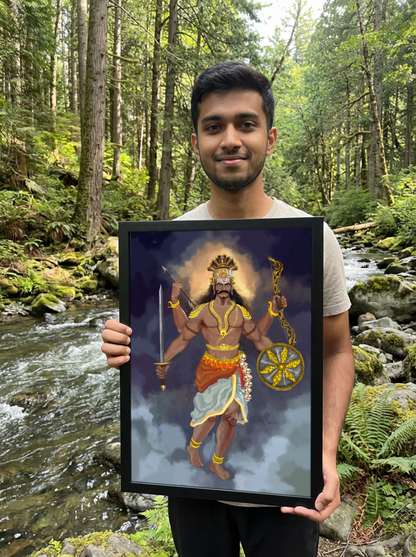 Veerabhadra Swamy Photo Frame | Fierce Form of Lord Shiva Wall Art | 300 GSM Glossy Laminated Artboard | Vastu Protection & Spiritual Strength Gift